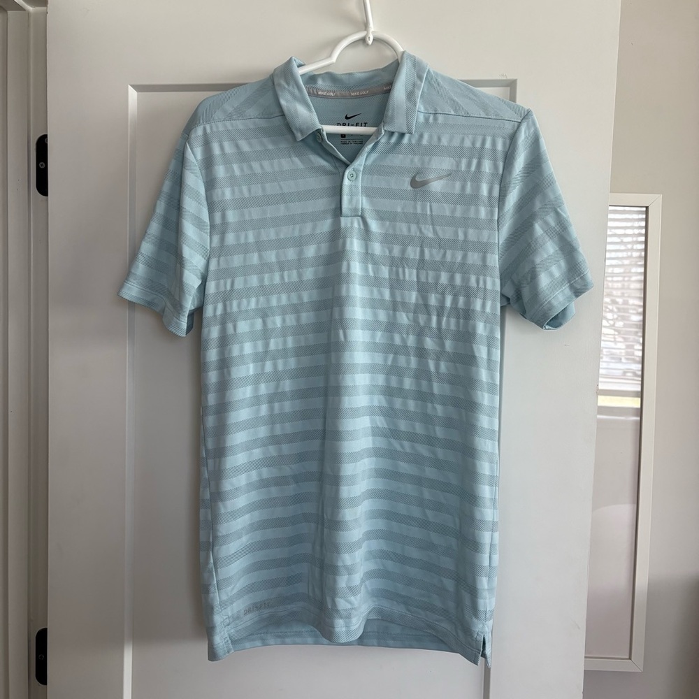 Nike Golf Men's Light Blue Striped Dri-fit Polo Shirt